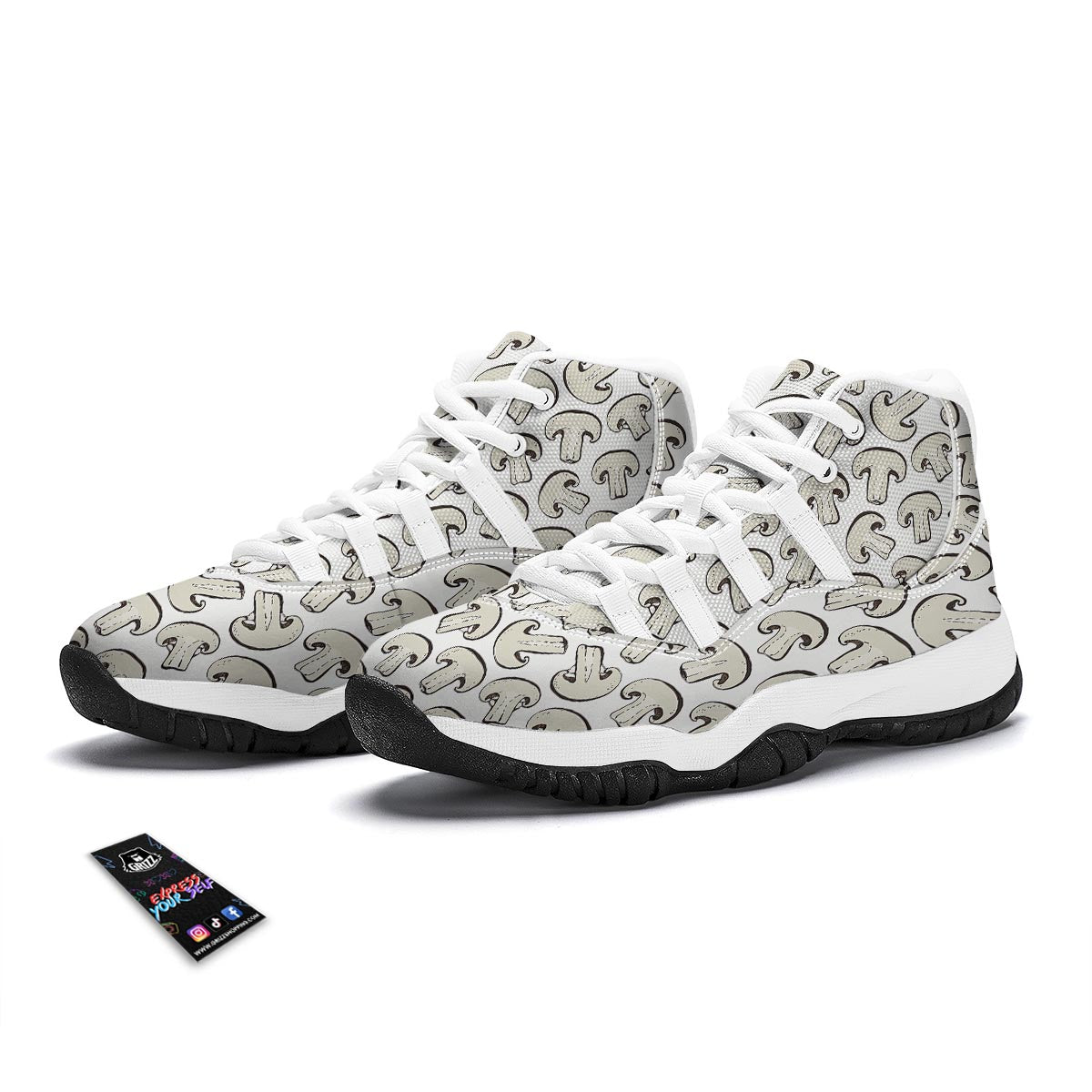 Print Pattern Mushroom White Bball Shoes-grizzshop