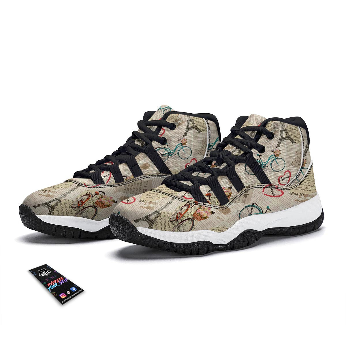 Print Pattern Newspaper Black Bball Shoes-grizzshop