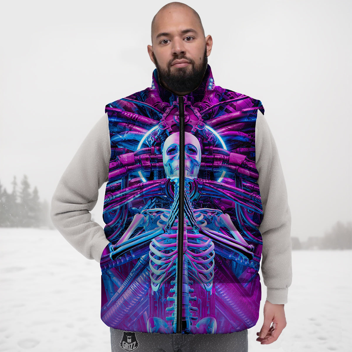 Print Pattern Newspaper Down Vest-grizzshop