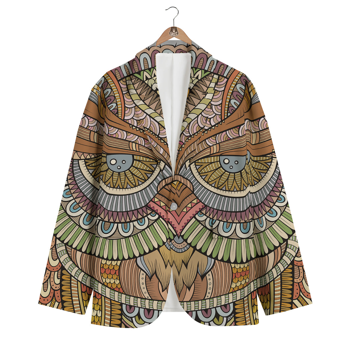 Print Pattern Owl Ornamental Men's Blazer-grizzshop