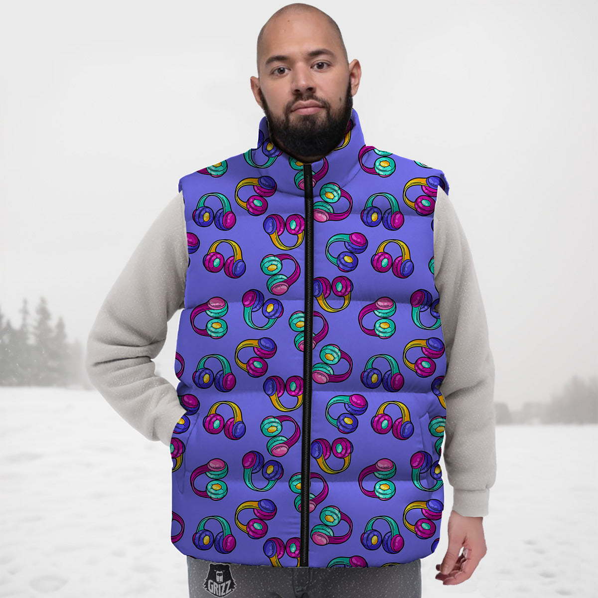 Print Pattern Pizza Down Vest