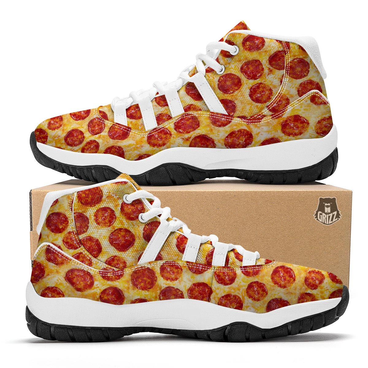 Print Pattern Pizza White Bball Shoes-grizzshop