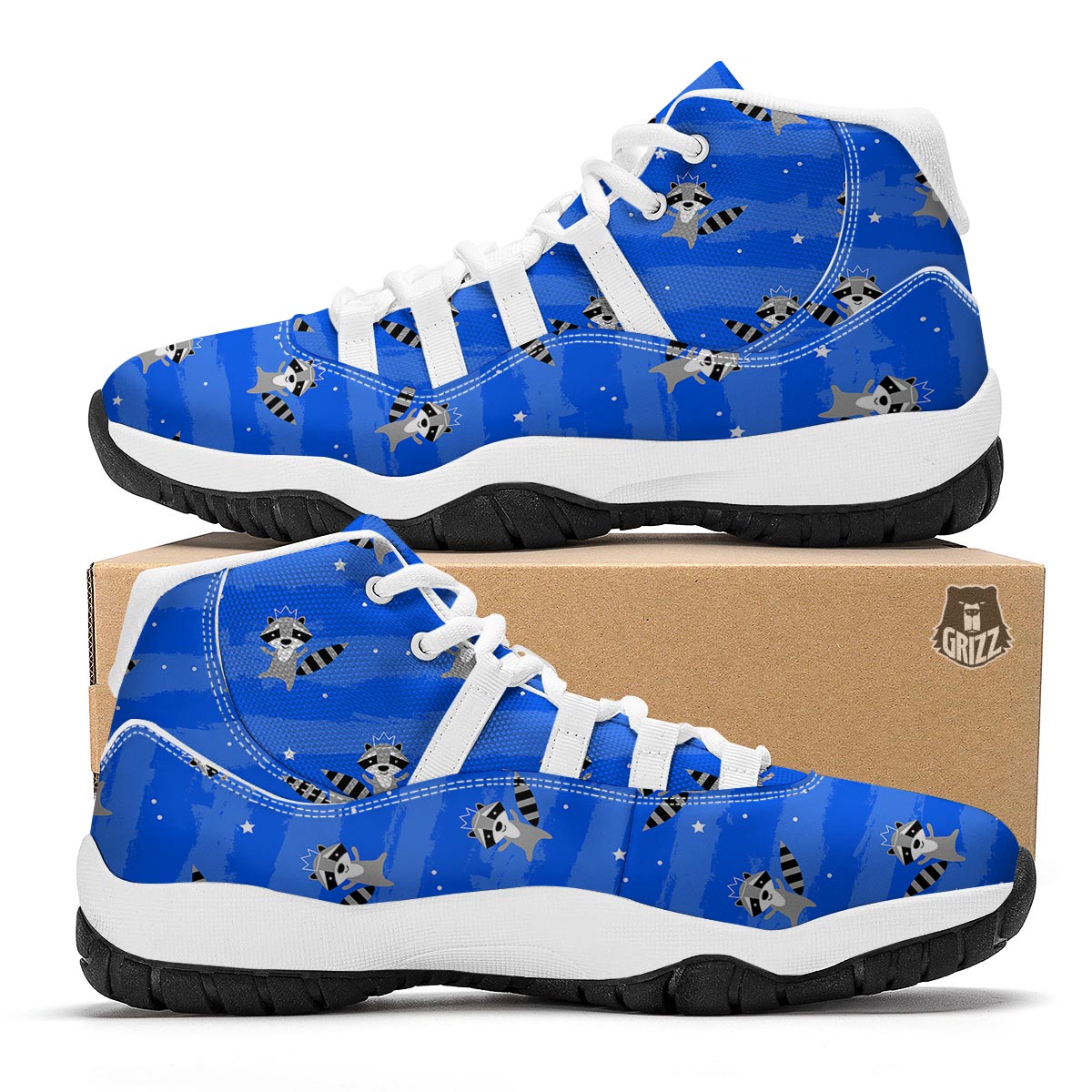 Print Pattern Raccoon White Bball Shoes-grizzshop