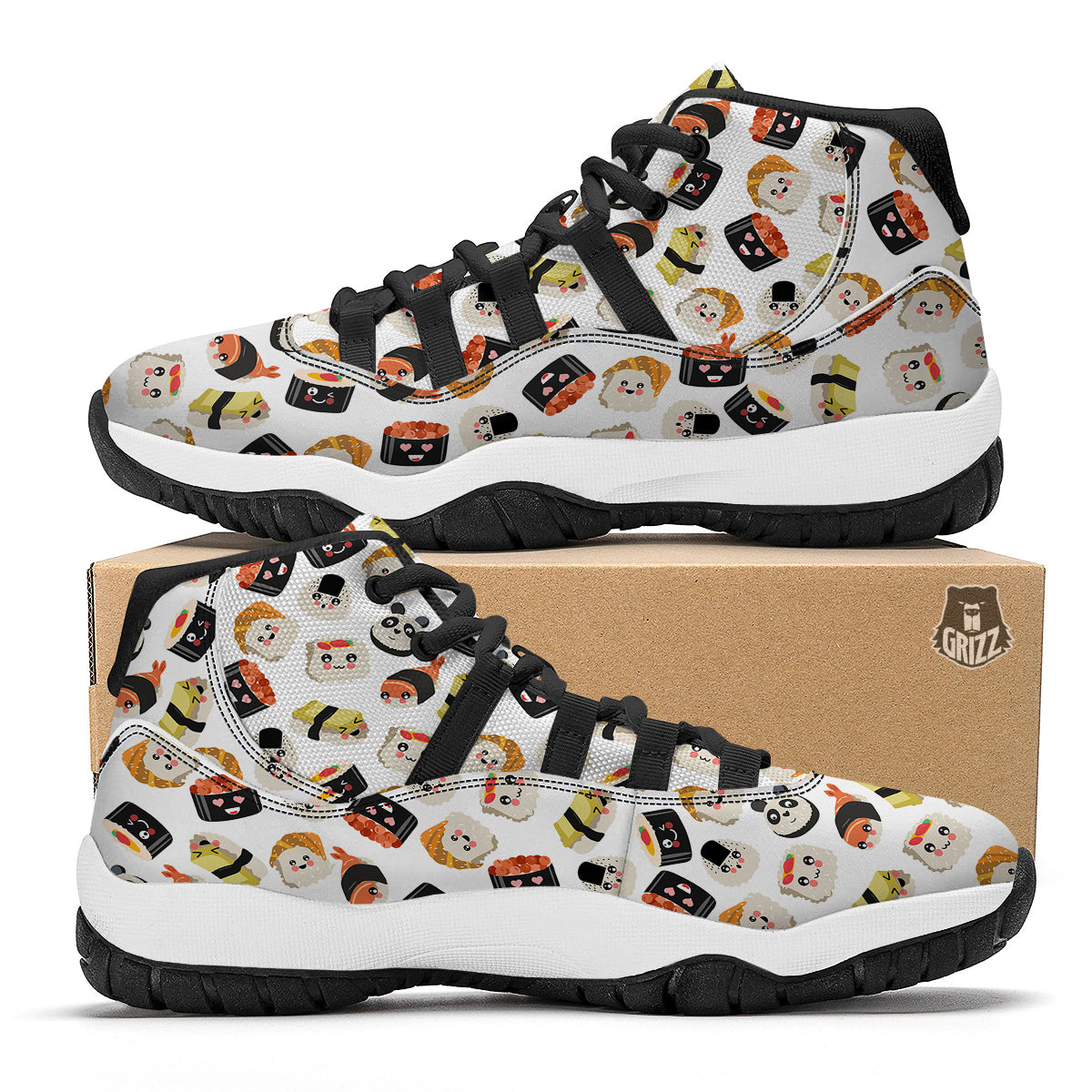 Print Pattern Sushi Black Bball Shoes-grizzshop