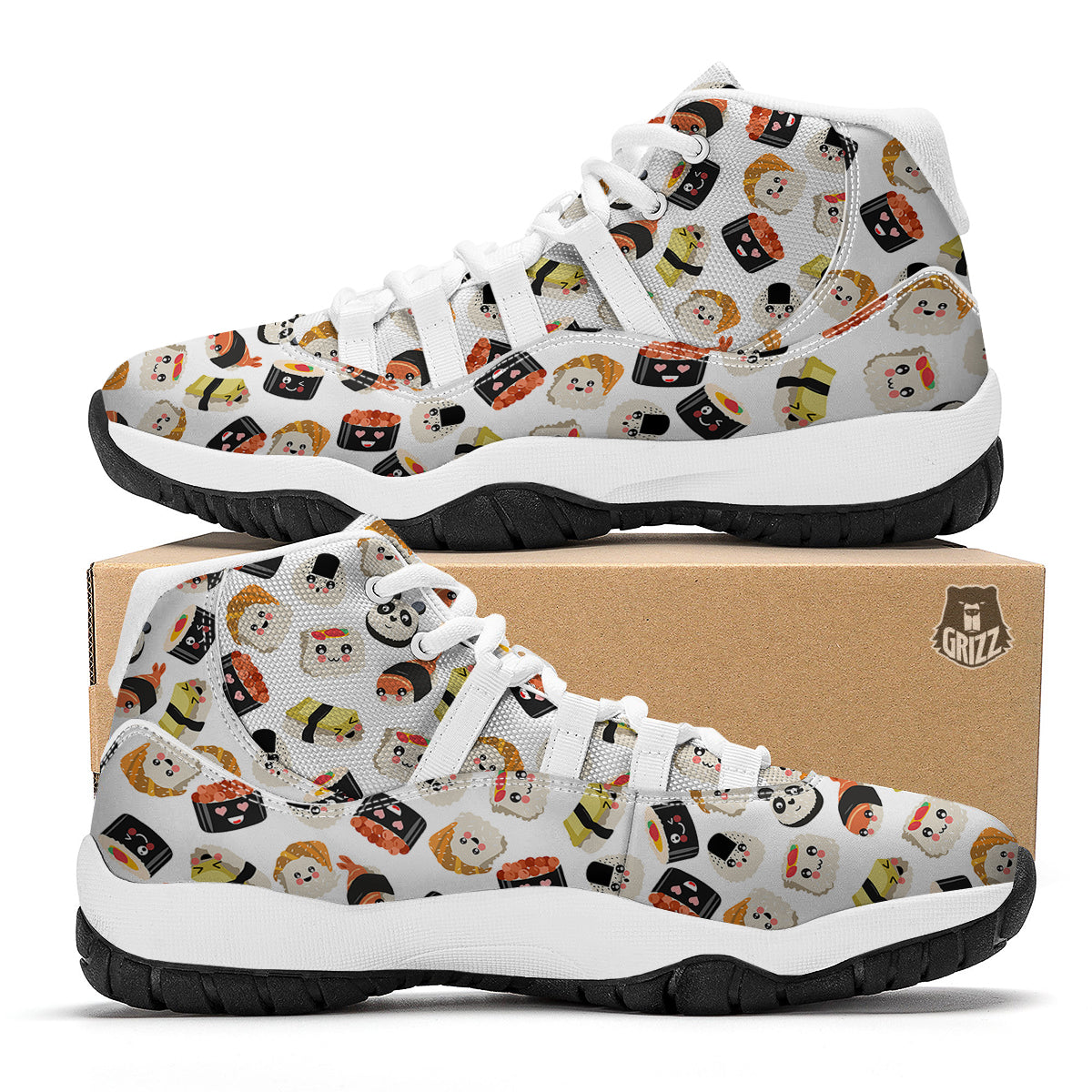 Print Pattern Sushi White Bball Shoes-grizzshop