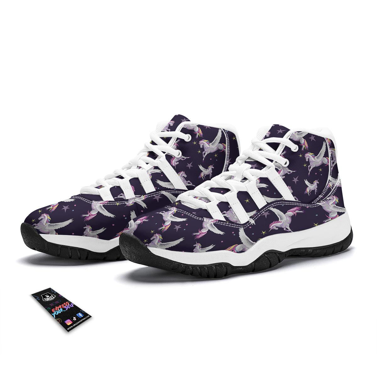 Print Pattern Unicorn White Bball Shoes-grizzshop