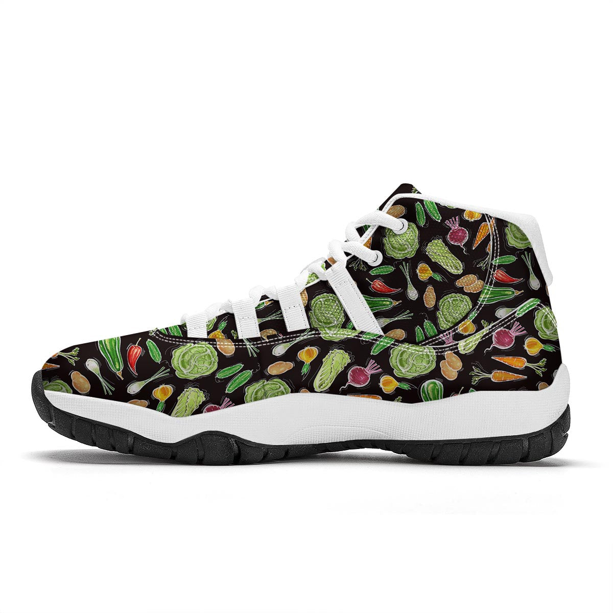 Print Pattern Vegan White Bball Shoes-grizzshop