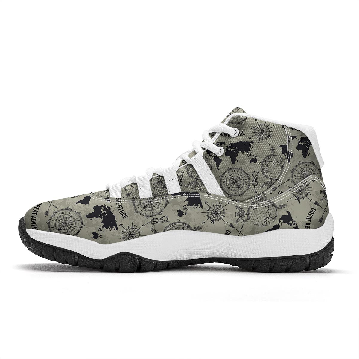 Print Pattern World Map White Bball Shoes-grizzshop