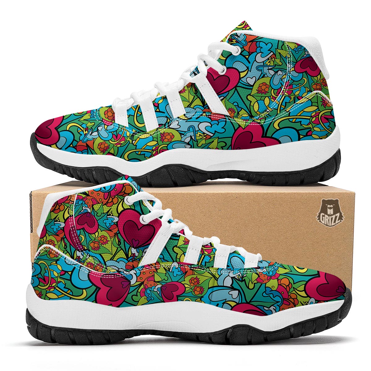 Print PatternTrippy White Bball Shoes-grizzshop