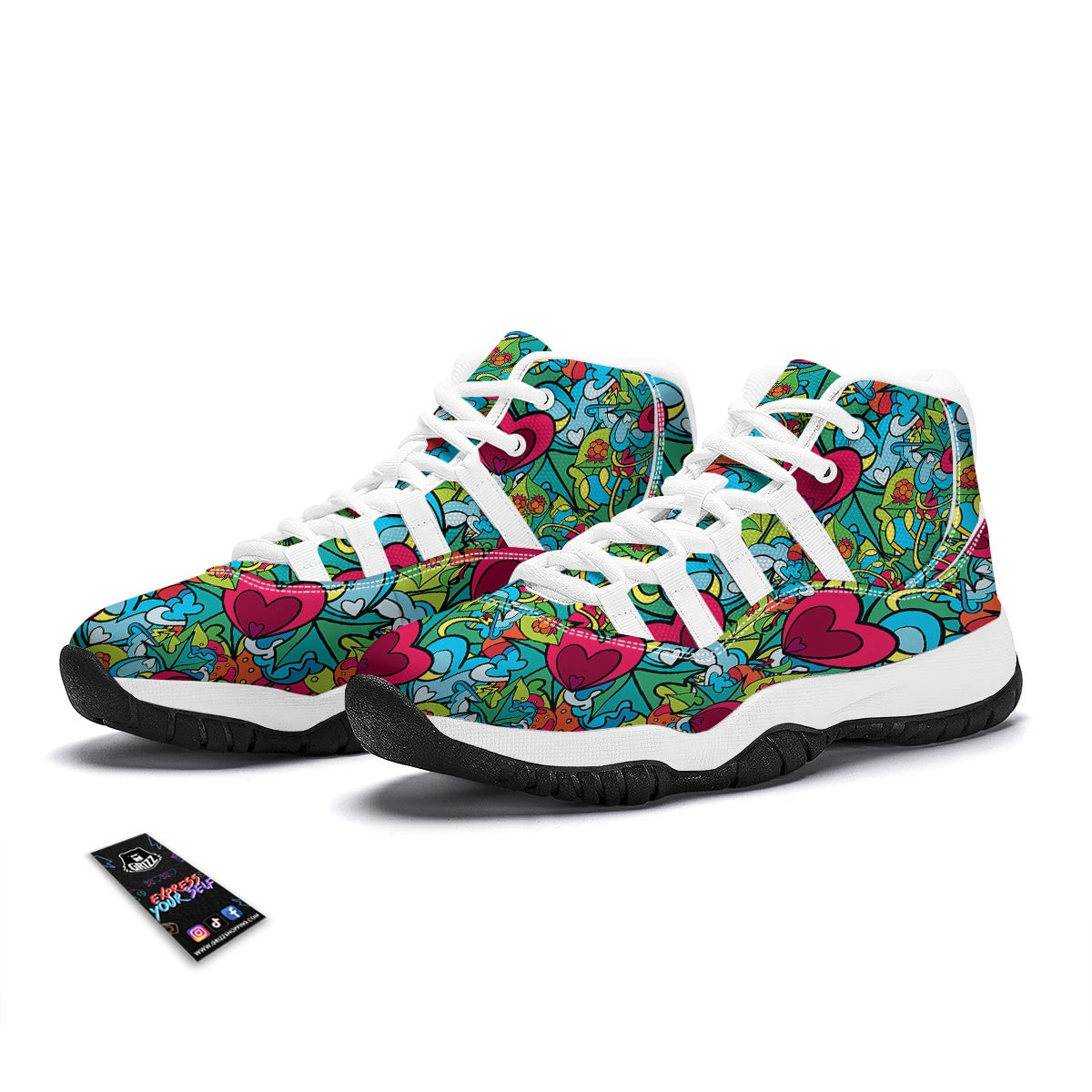 Print PatternTrippy White Bball Shoes-grizzshop
