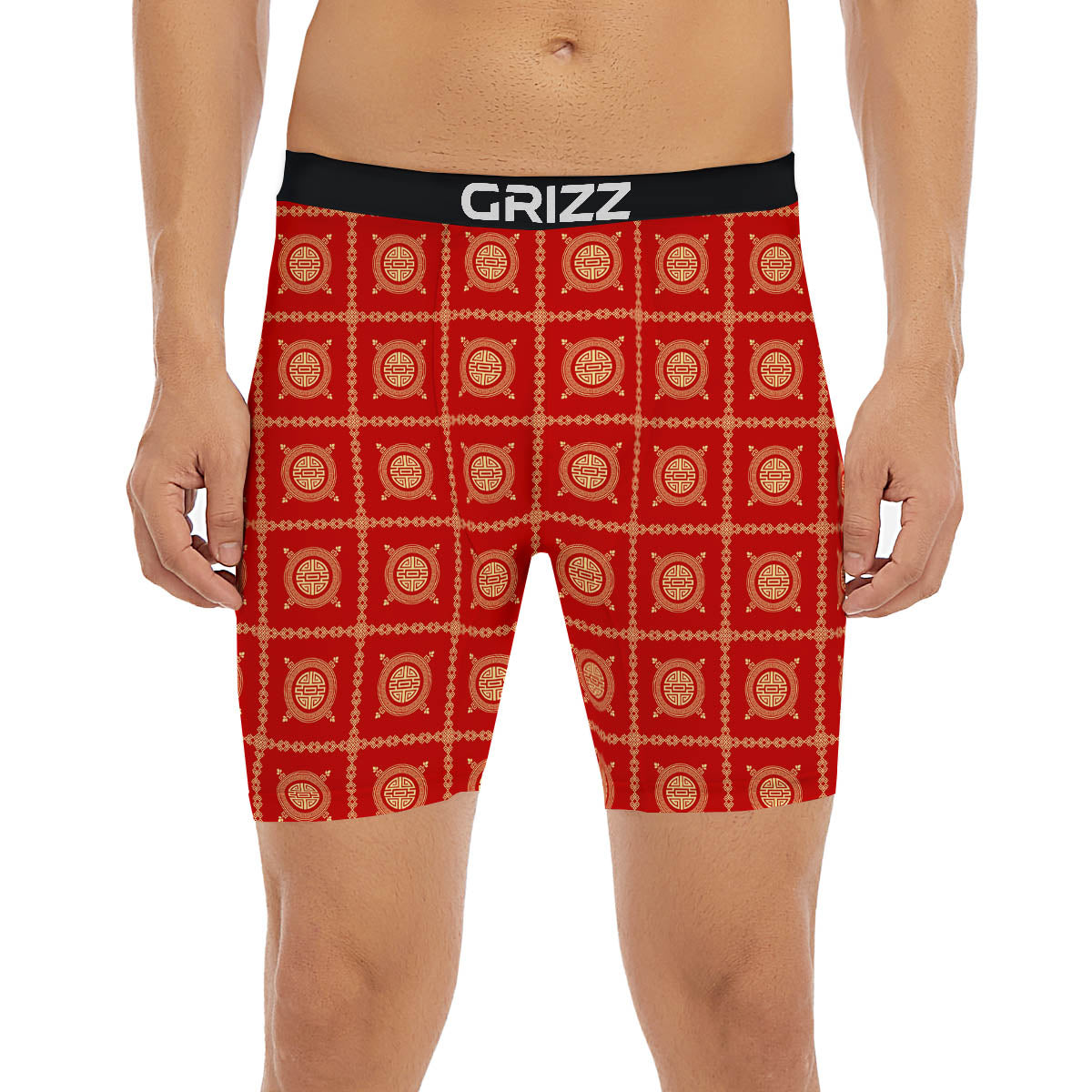 Prosperity Symbol Chinese Print Pattern Boxer Briefs-grizzshop