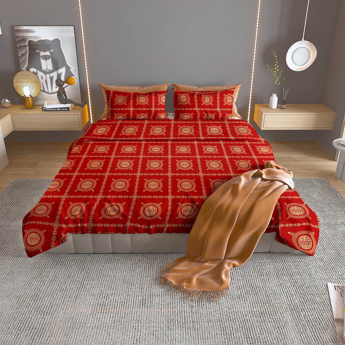 Pink Flower And Frida Kahlo Print Duvet Cover Bedding Set
