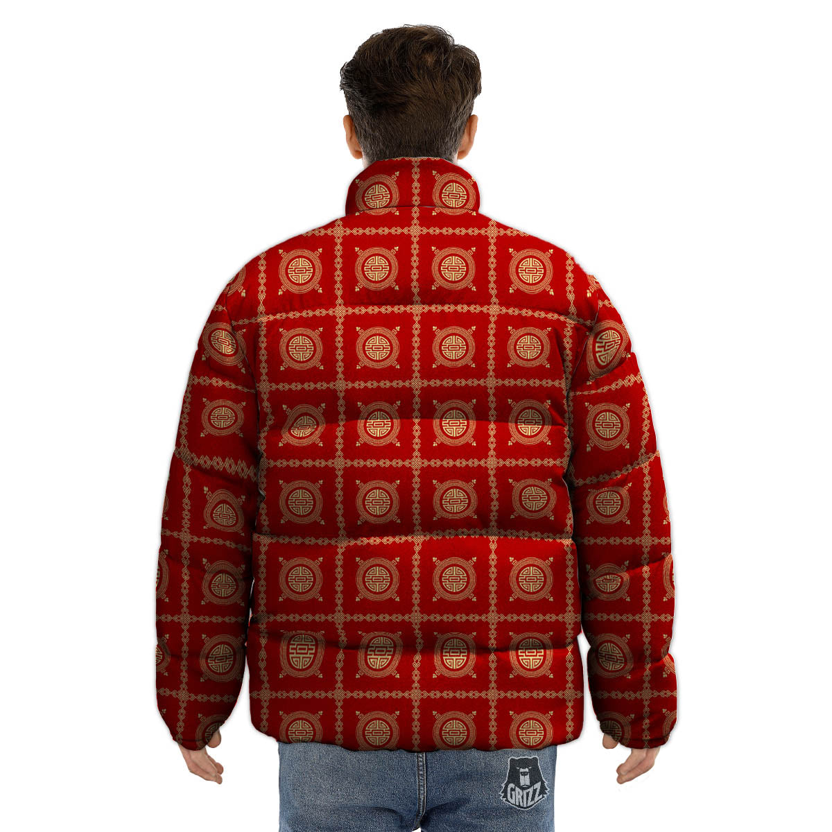 Prosperity Symbol Chinese Print Pattern Puffer Jacket-grizzshop
