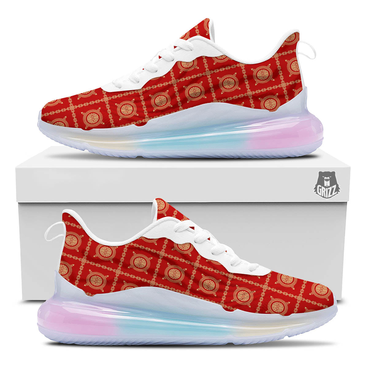 Prosperity Symbol Chinese Print Pattern Running Sneakers-grizzshop