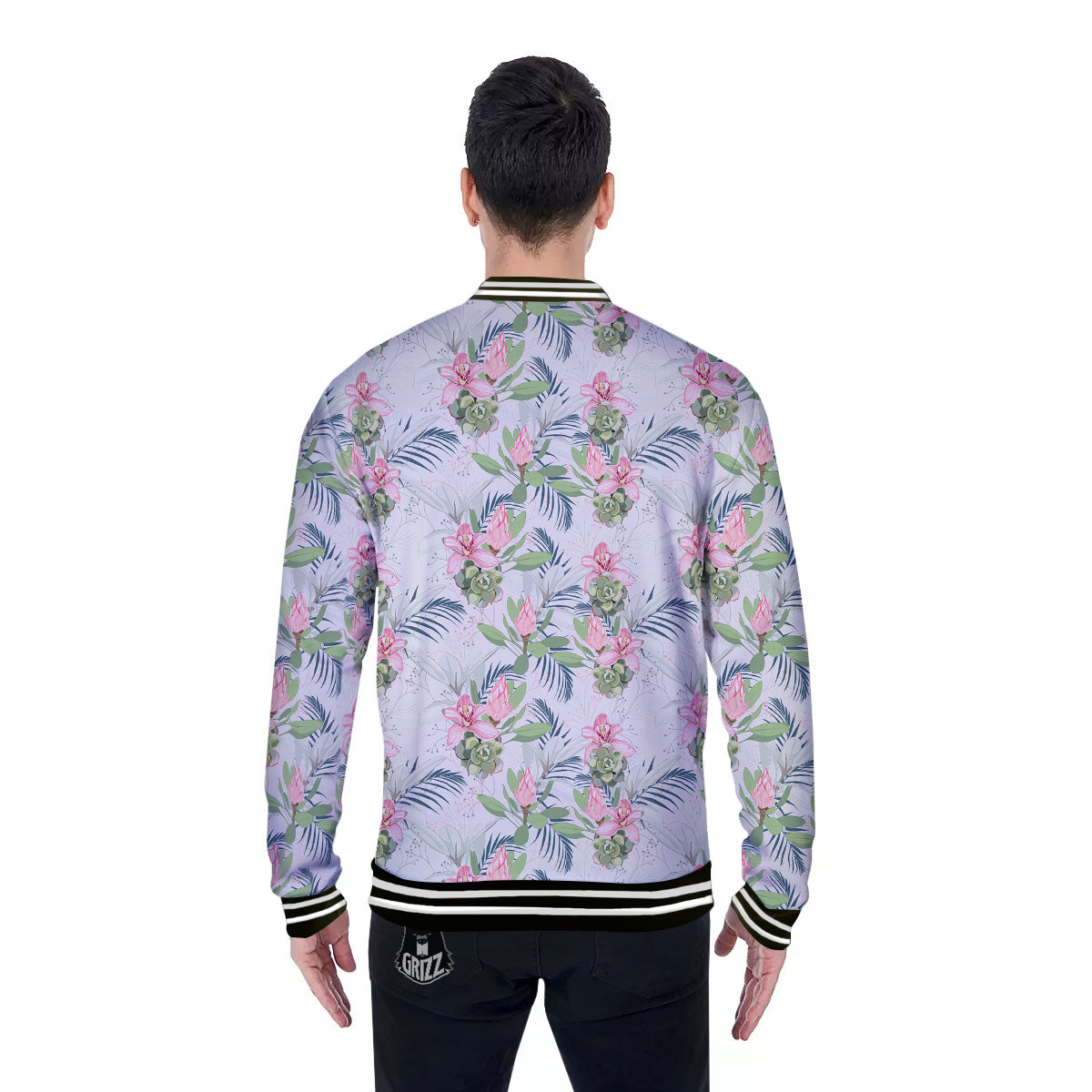 Protea Pink Print Pattern Baseball Jacket-grizzshop