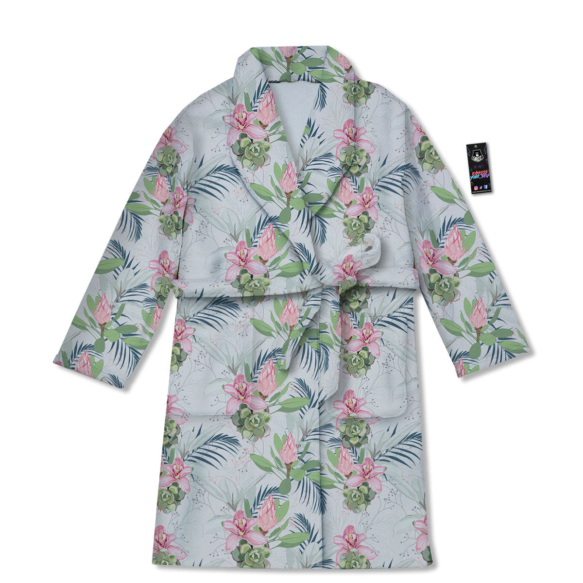 Protea Pink Print Pattern Bathrobe-grizzshop