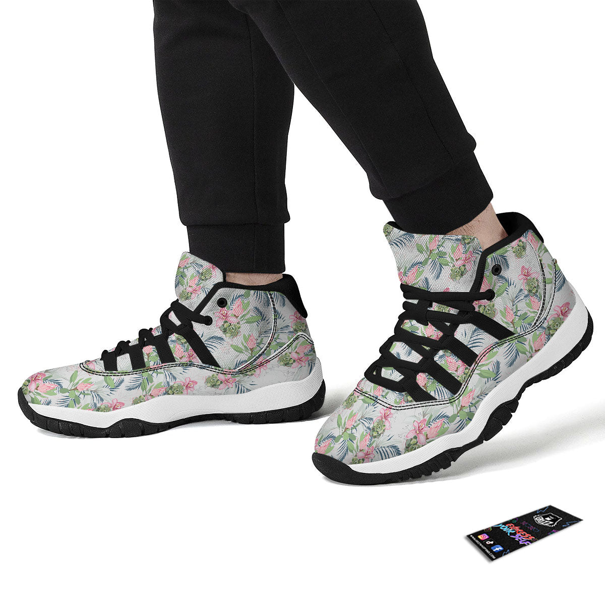 Protea Pink Print Pattern Black Bball Shoes-grizzshop