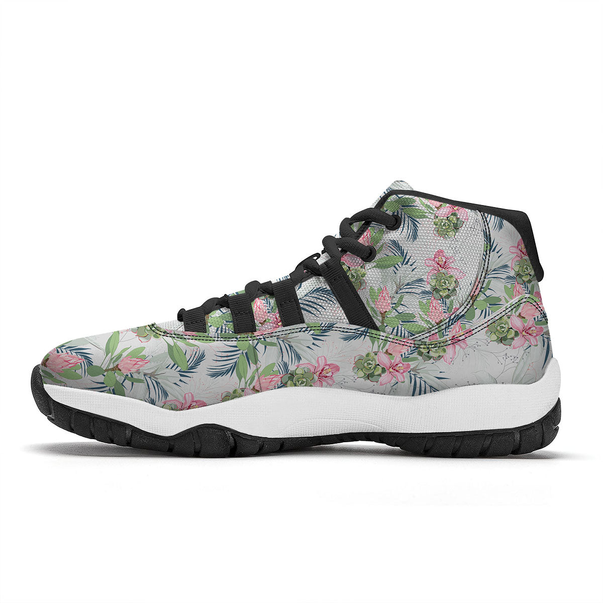 Protea Pink Print Pattern Black Bball Shoes-grizzshop