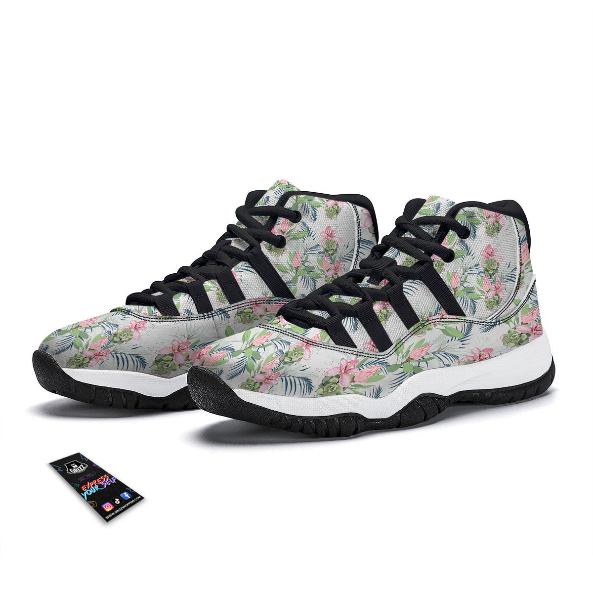 Protea Pink Print Pattern Black Bball Shoes-grizzshop