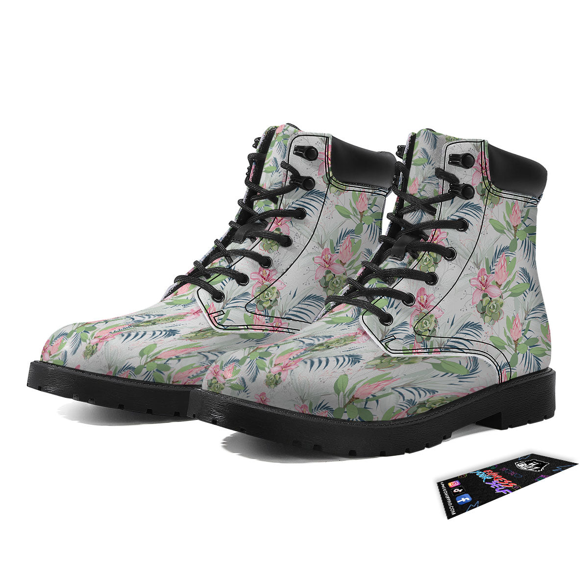 Protea Pink Print Pattern Boots-grizzshop