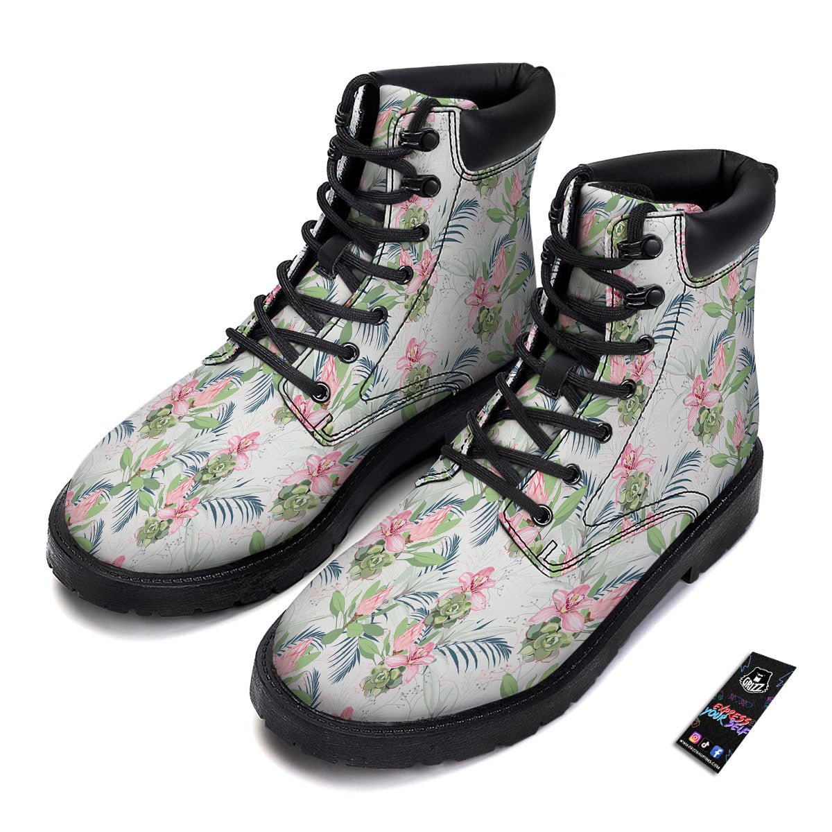 Protea Pink Print Pattern Boots-grizzshop