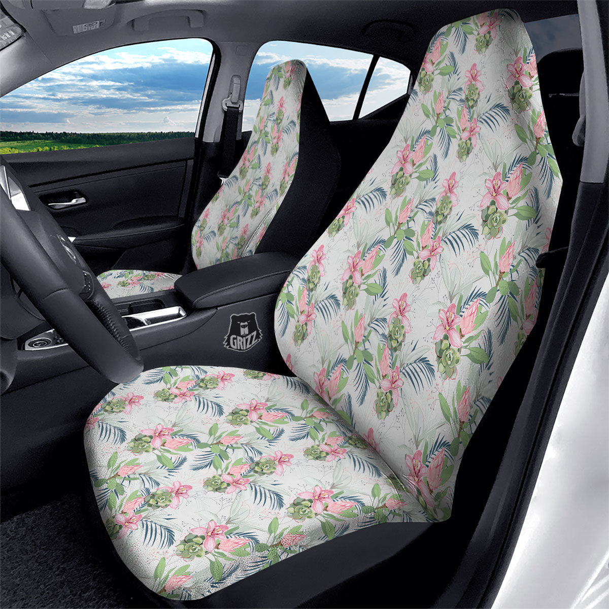 Protea Pink Print Pattern Car Seat Covers-grizzshop