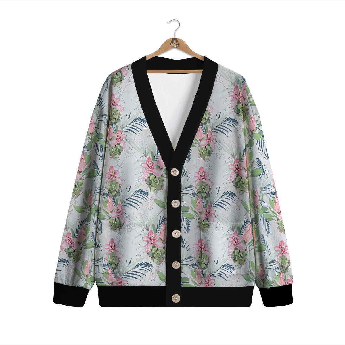 Protea Pink Print Pattern Cardigan-grizzshop