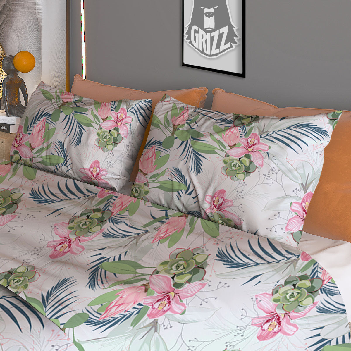 Poinsettia Christmas Watercolor Print Pattern Duvet Cover Bedding Set