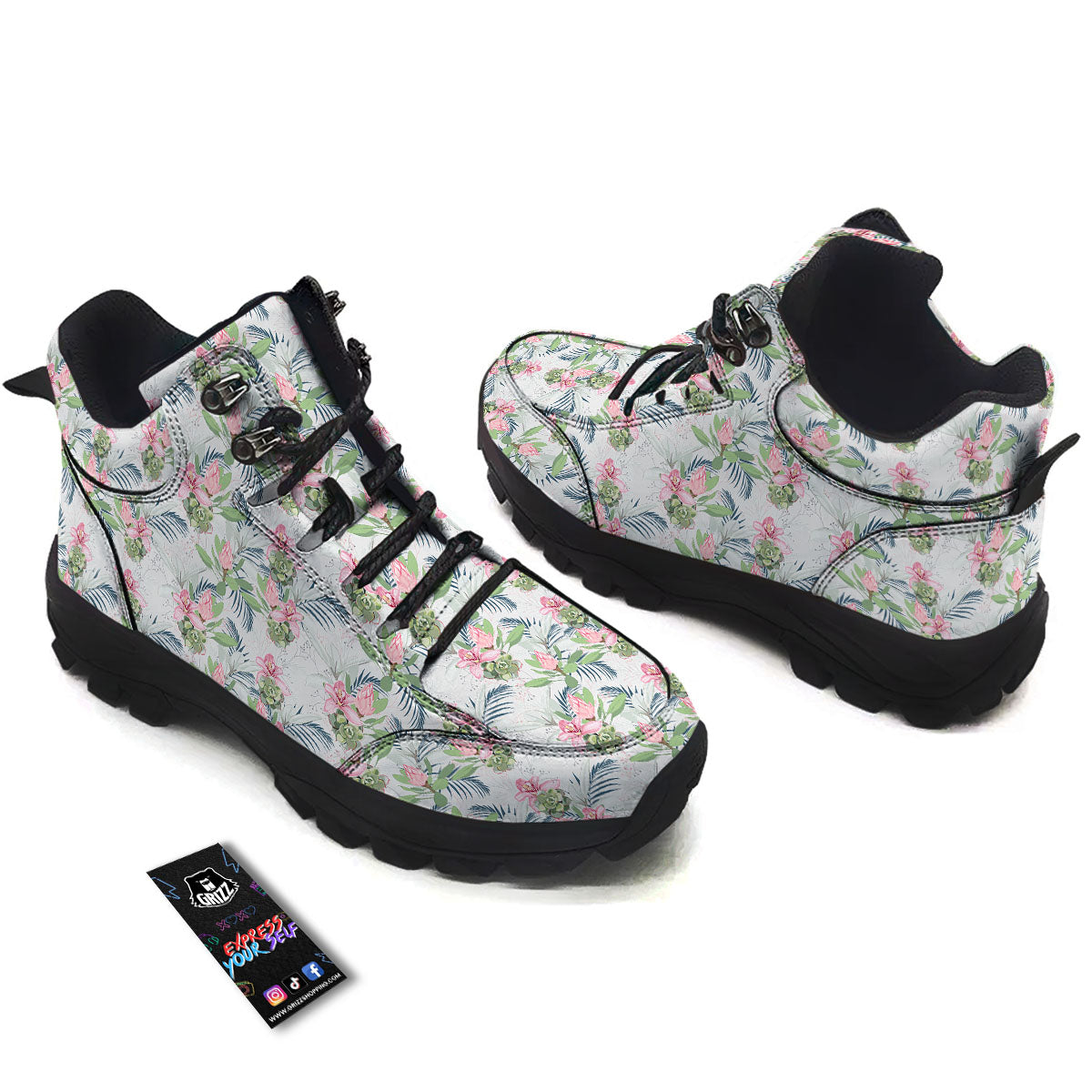 Protea Pink Print Pattern Hiking Shoes-grizzshop