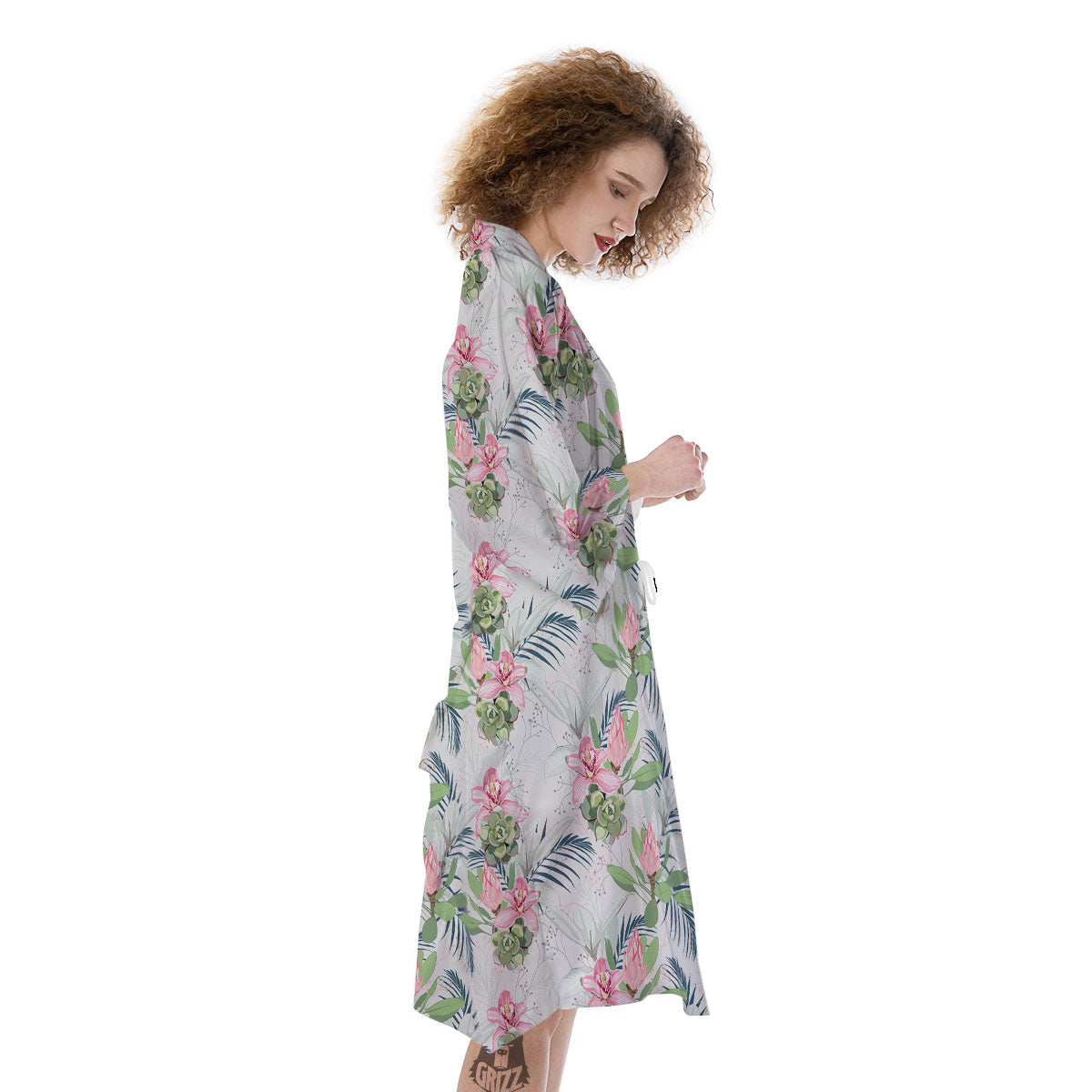 Protea Pink Print Pattern Kimono-grizzshop