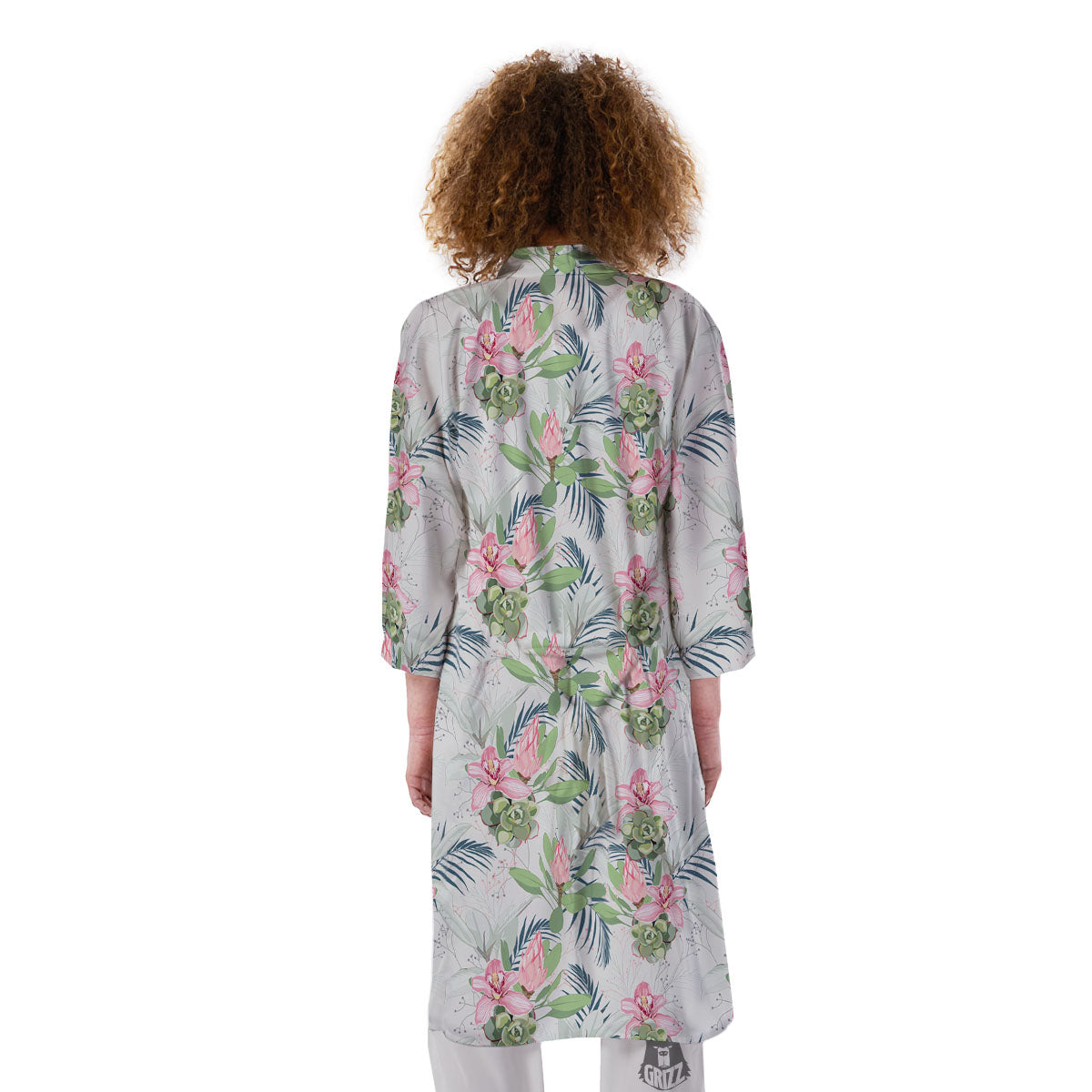 Protea Pink Print Pattern Kimono-grizzshop
