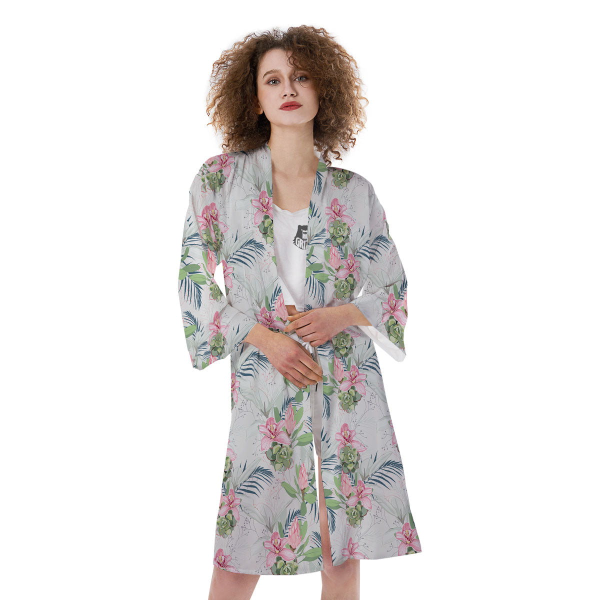 Protea Pink Print Pattern Kimono-grizzshop