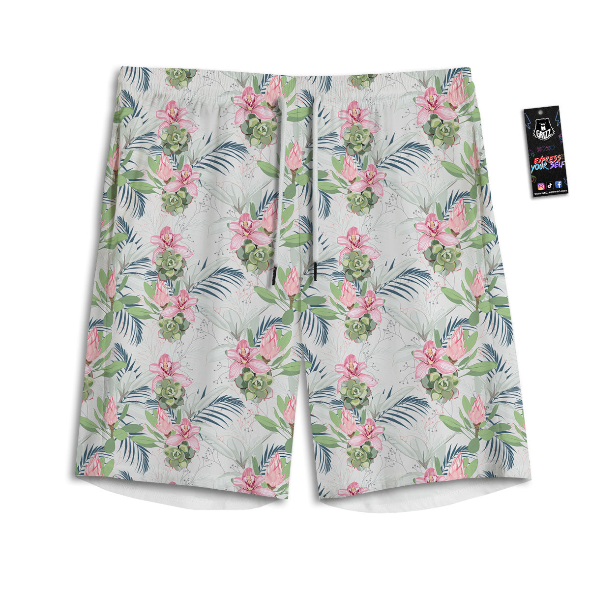 Protea Pink Print Pattern Men's Athletic Shorts