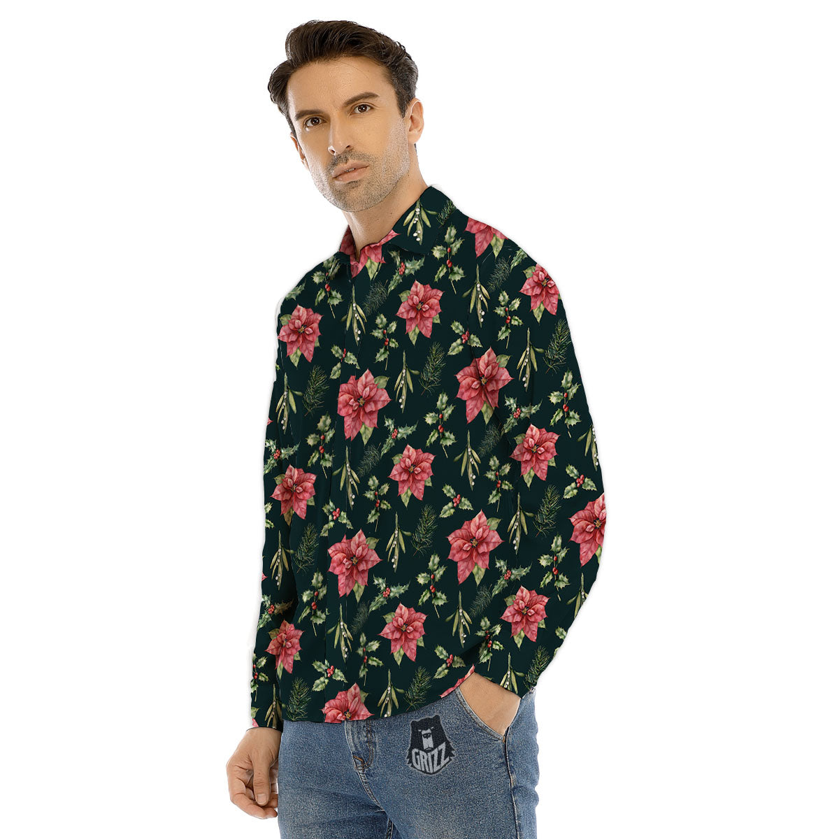 Protea Pink Print Pattern Men's Dress Shirts-grizzshop