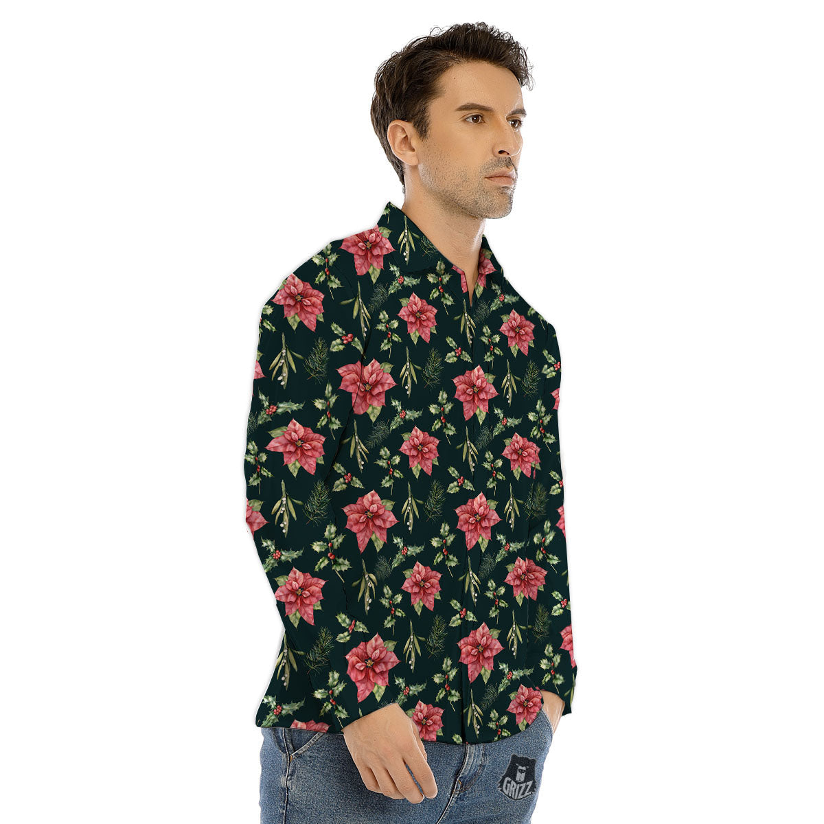 Protea Pink Print Pattern Men's Dress Shirts-grizzshop