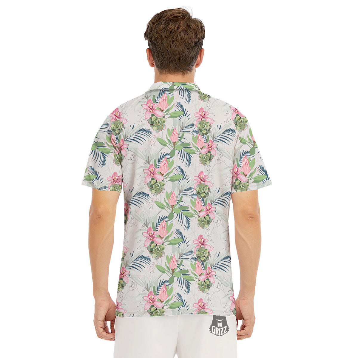 Protea Pink Print Pattern Men's Golf Shirts-grizzshop