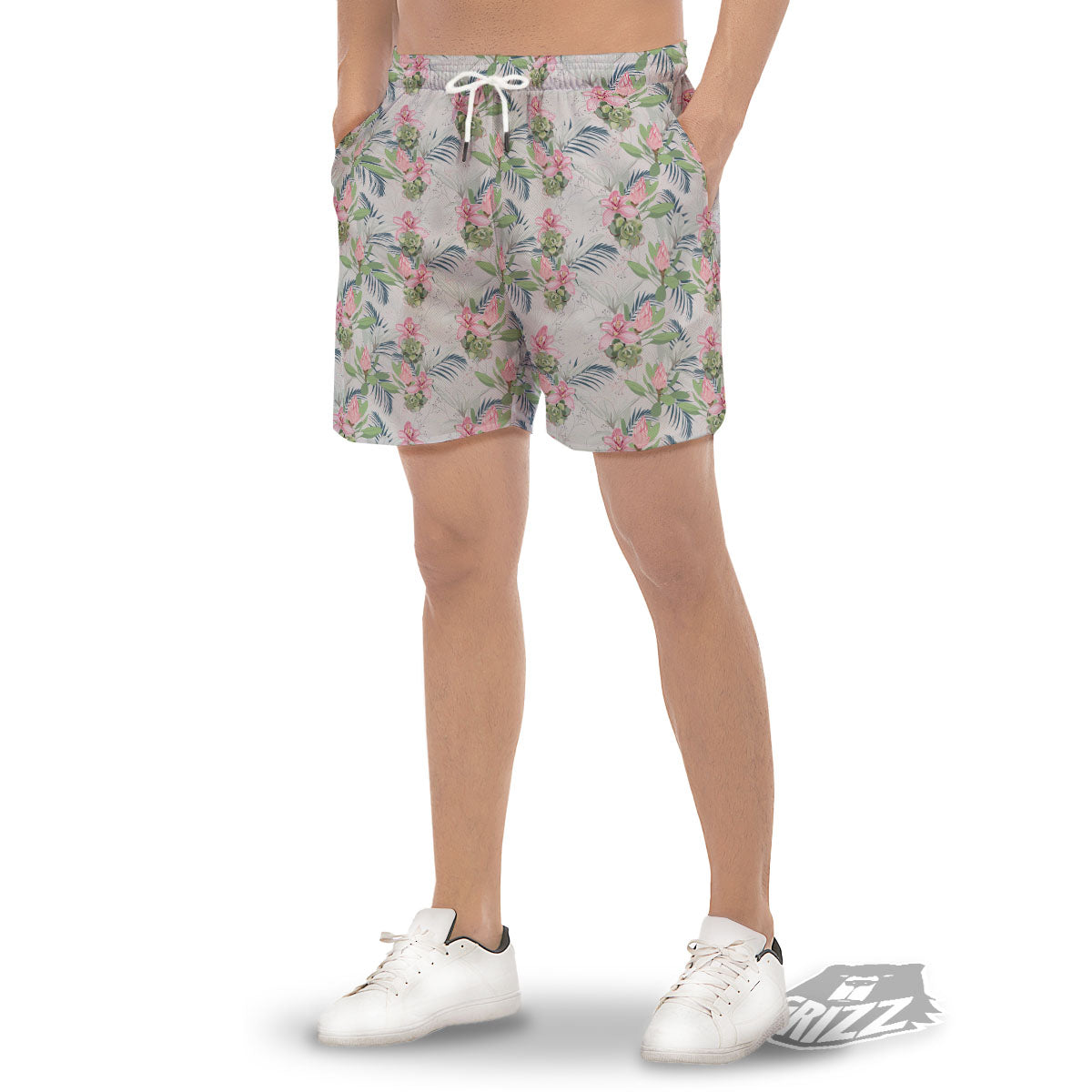 Protea Pink Print Pattern Men's Gym Shorts-grizzshop