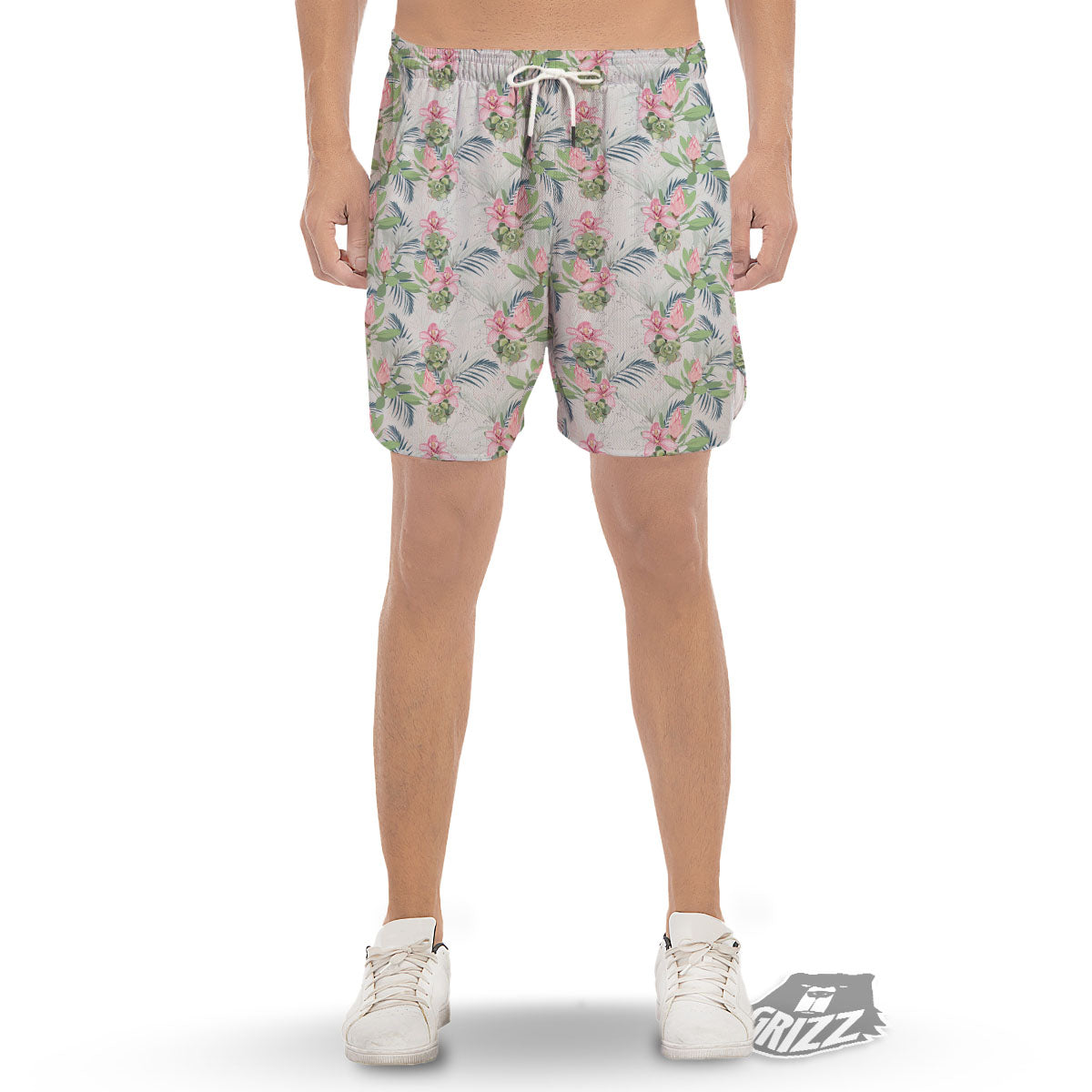 Protea Pink Print Pattern Men's Gym Shorts-grizzshop