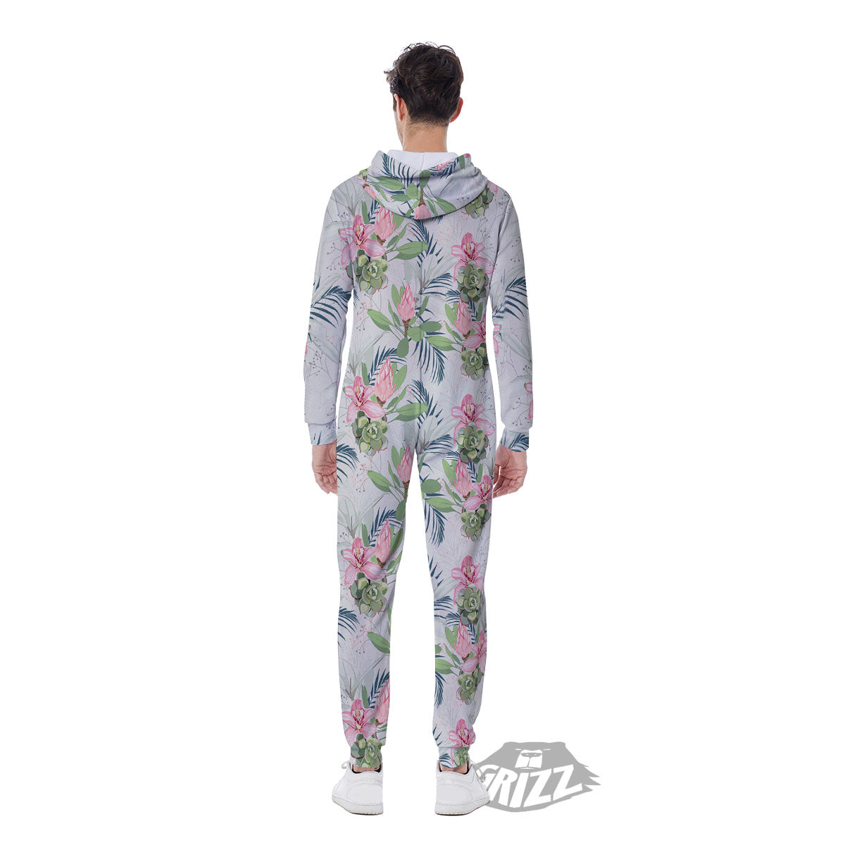 Protea Pink Print Pattern Men's Jumpsuit-grizzshop