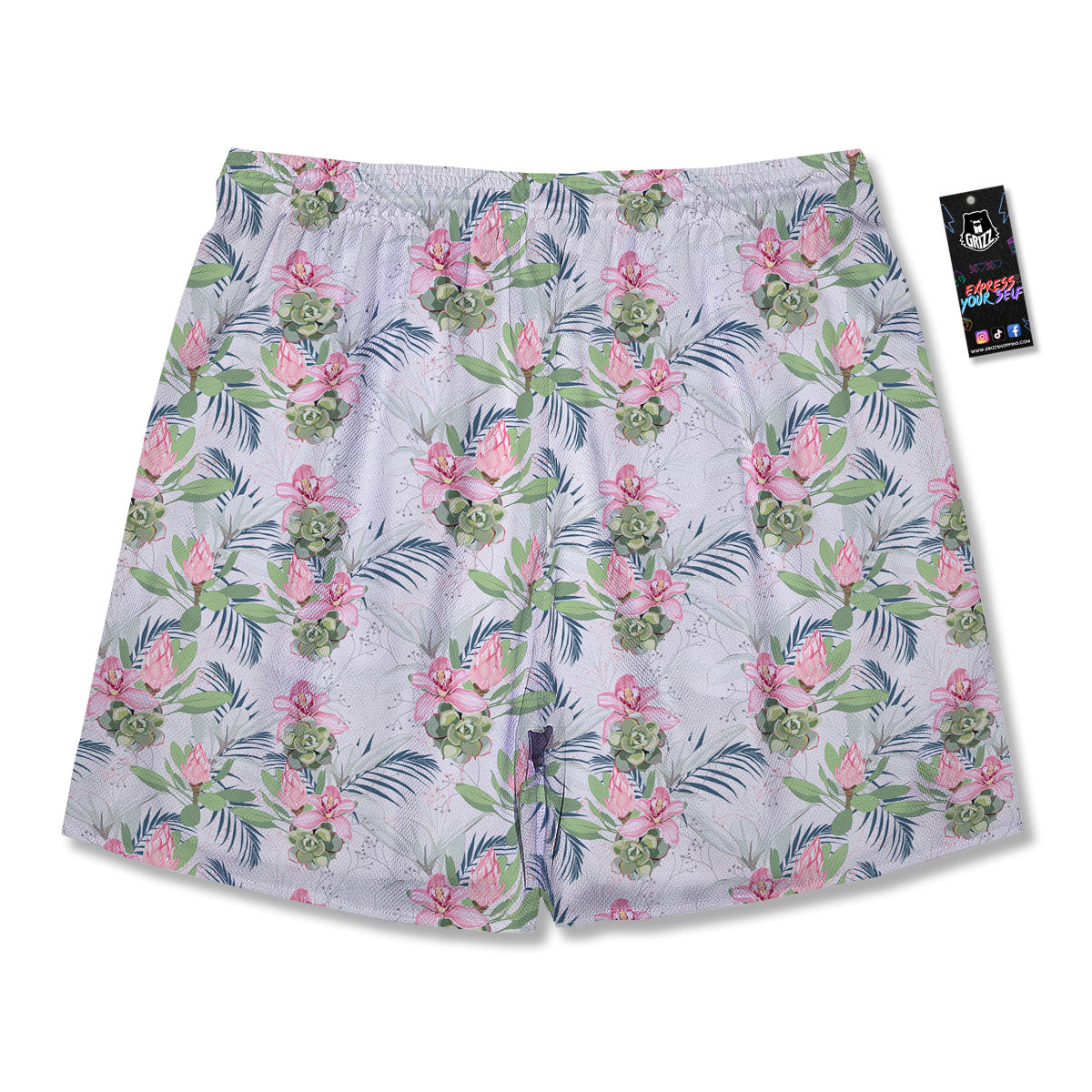Protea Pink Print Pattern Men's Running Shorts-grizzshop