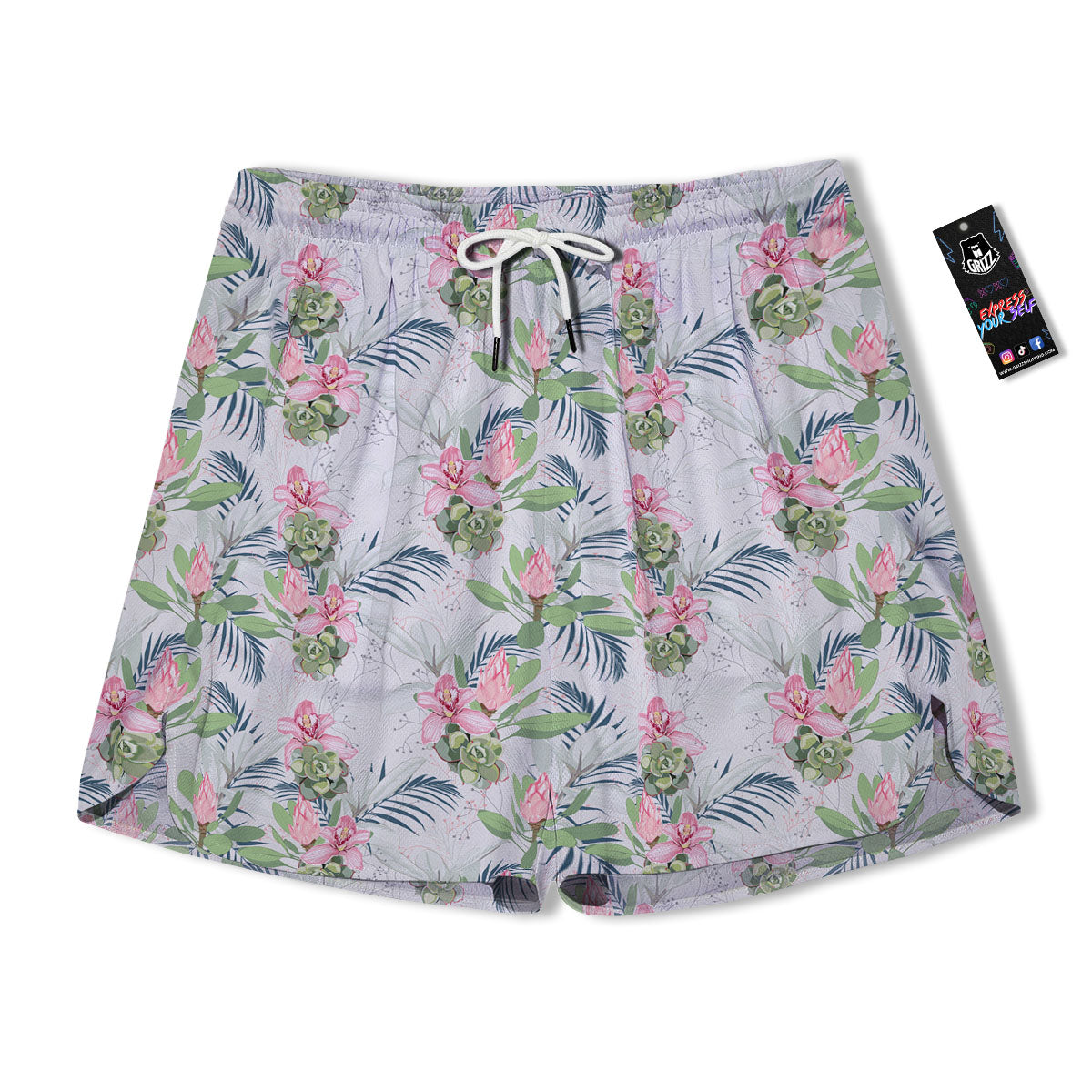 Protea Pink Print Pattern Men's Running Shorts-grizzshop