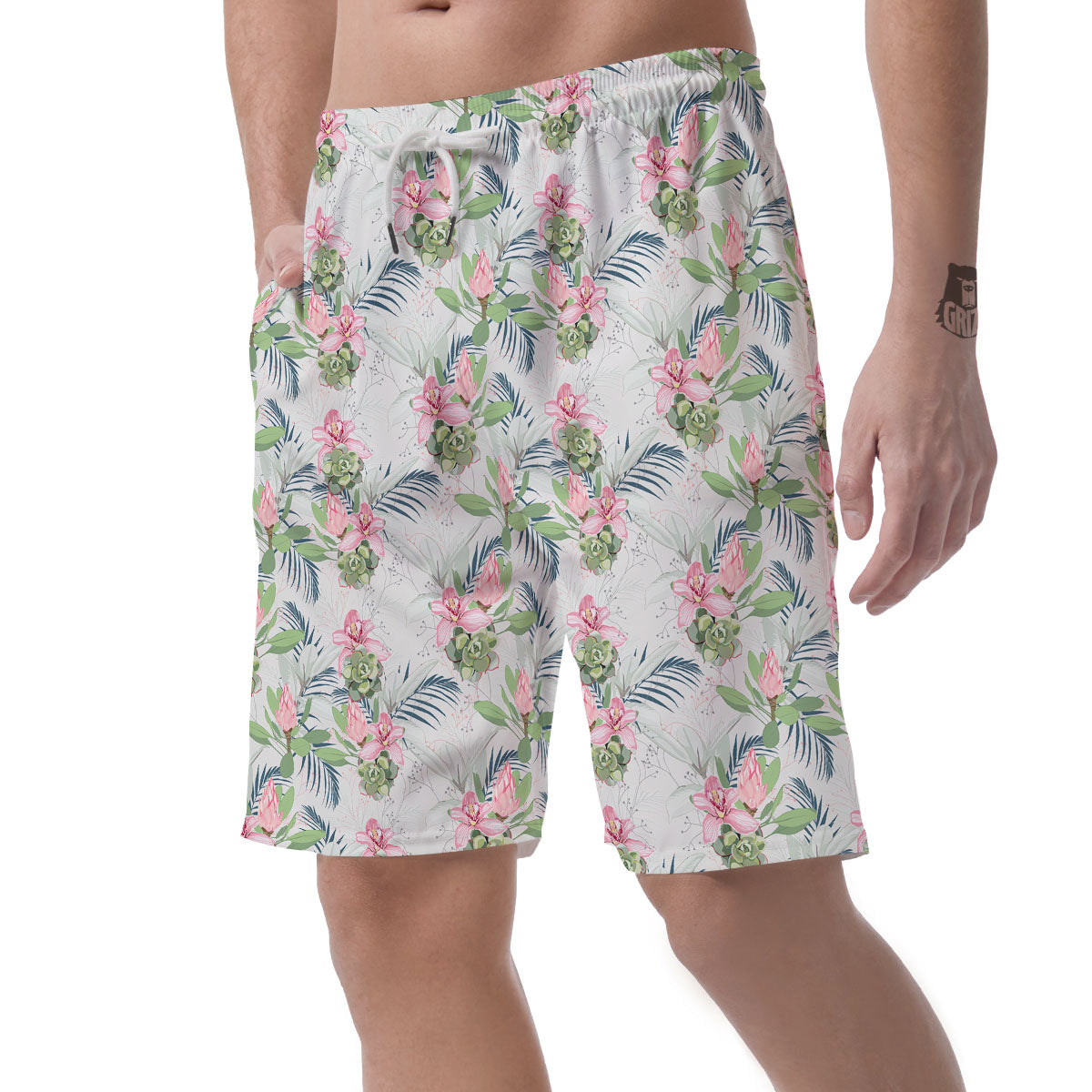 Protea Pink Print Pattern Men's Shorts-grizzshop