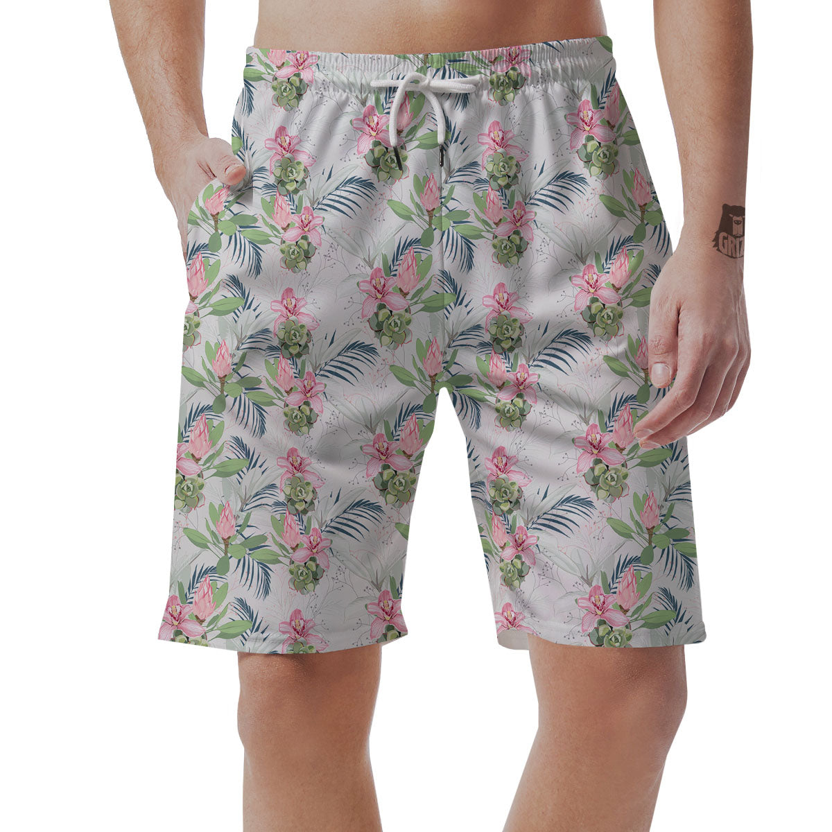 Protea Pink Print Pattern Men's Shorts-grizzshop