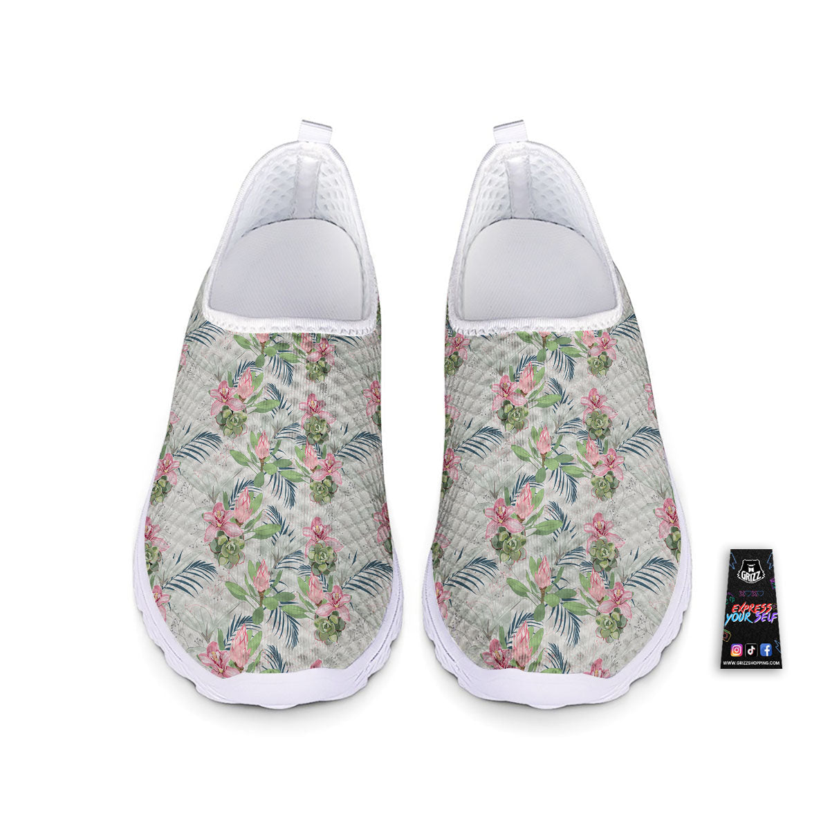 Protea Pink Print Pattern Nurse Shoes-grizzshop