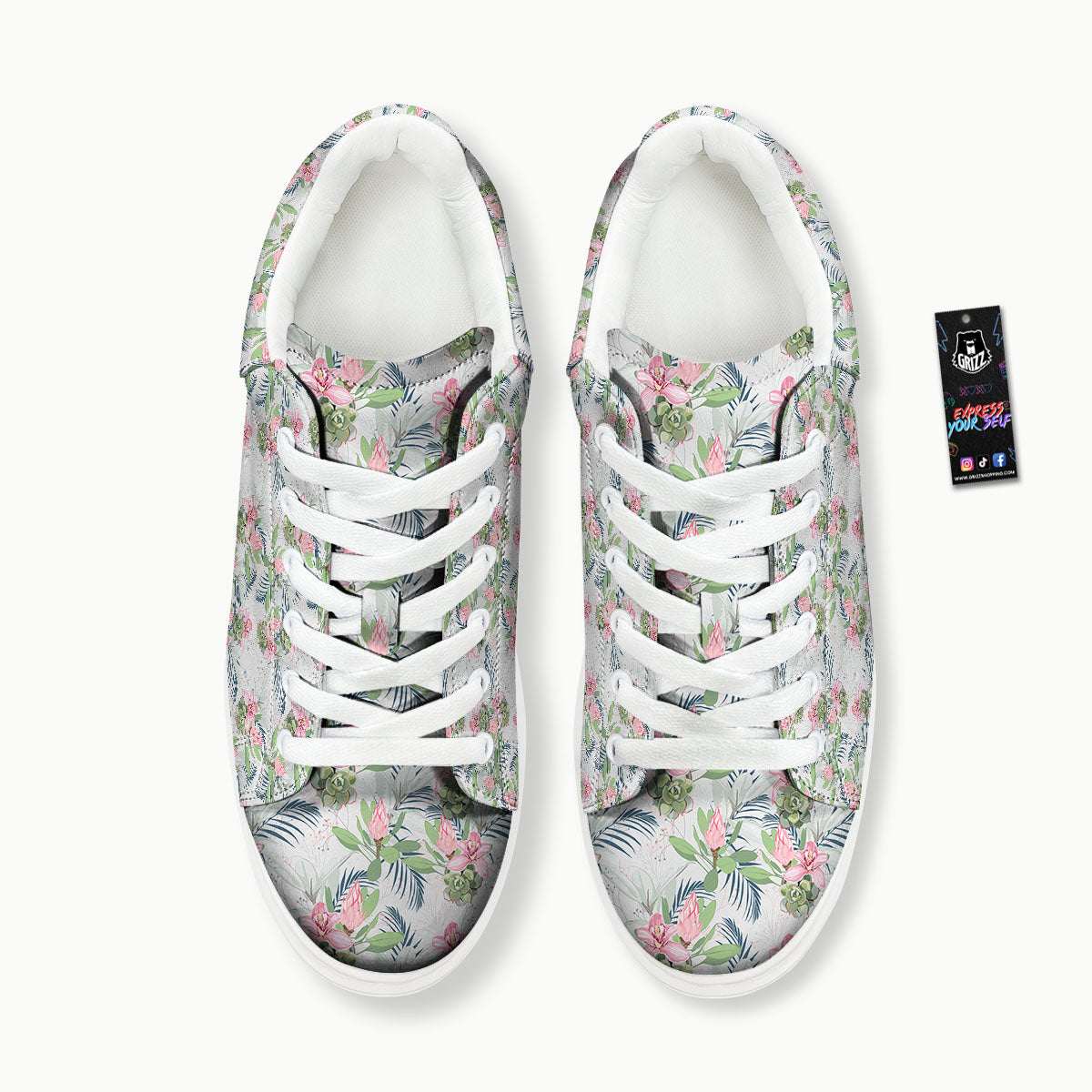 Protea Pink Print Pattern Platform Shoes-grizzshop