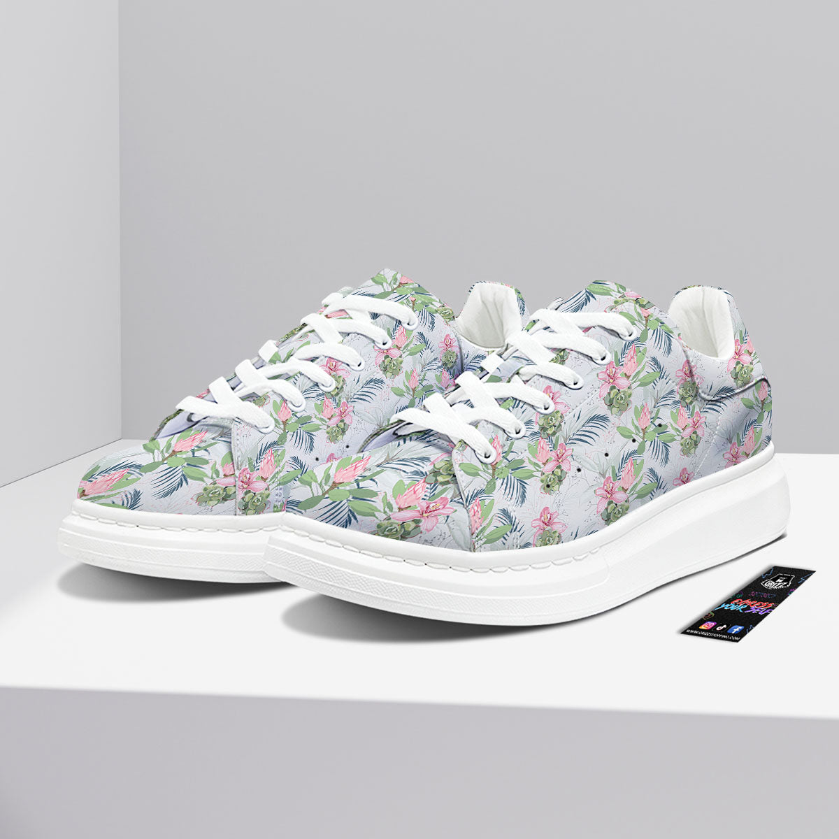 Protea Pink Print Pattern Platform Shoes-grizzshop