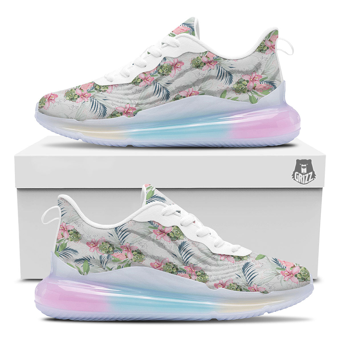 Protea Pink Print Pattern Running Sneakers-grizzshop
