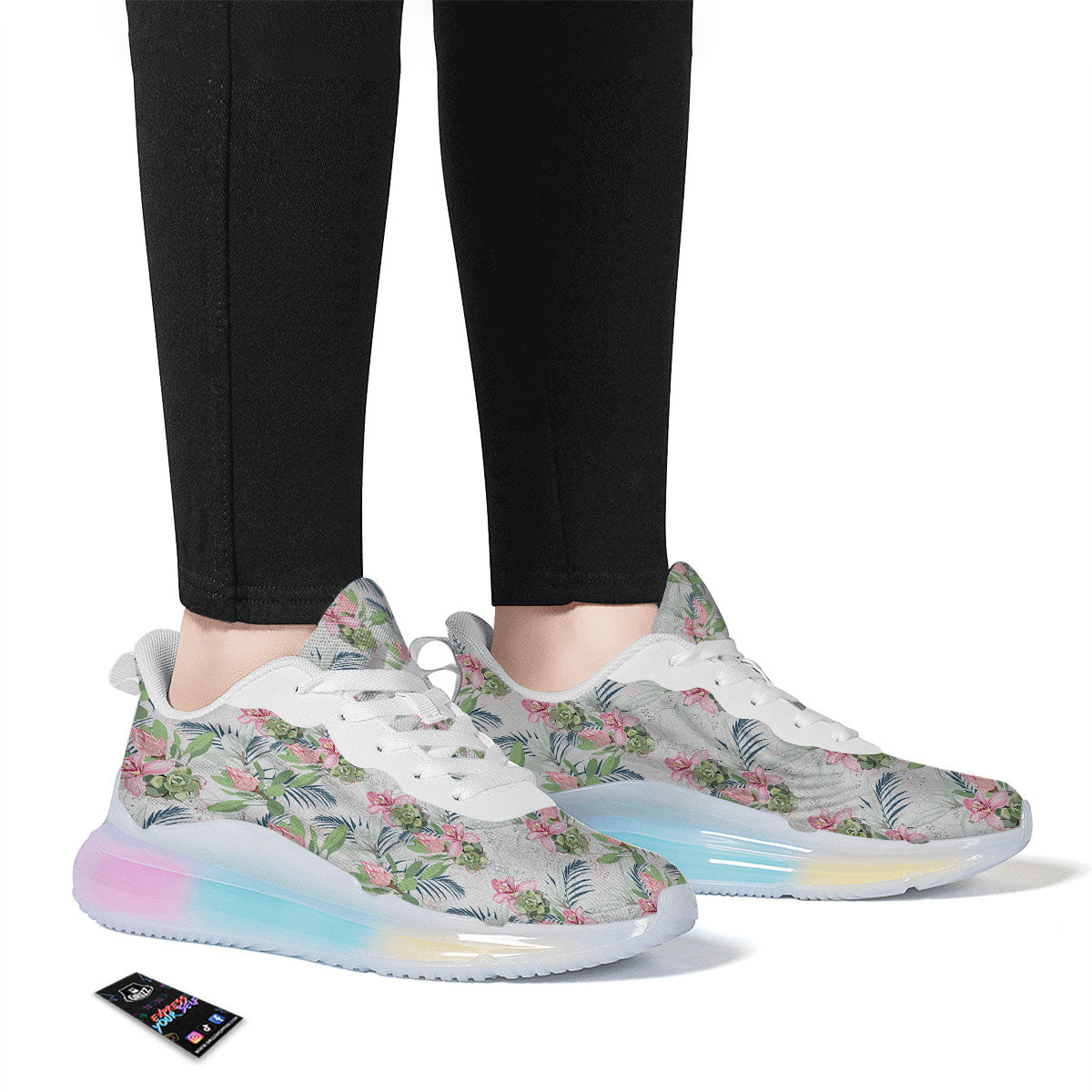 Protea Pink Print Pattern Running Sneakers-grizzshop