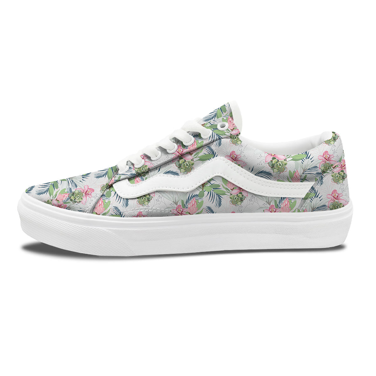Protea Pink Print Pattern Skate Shoes-grizzshop