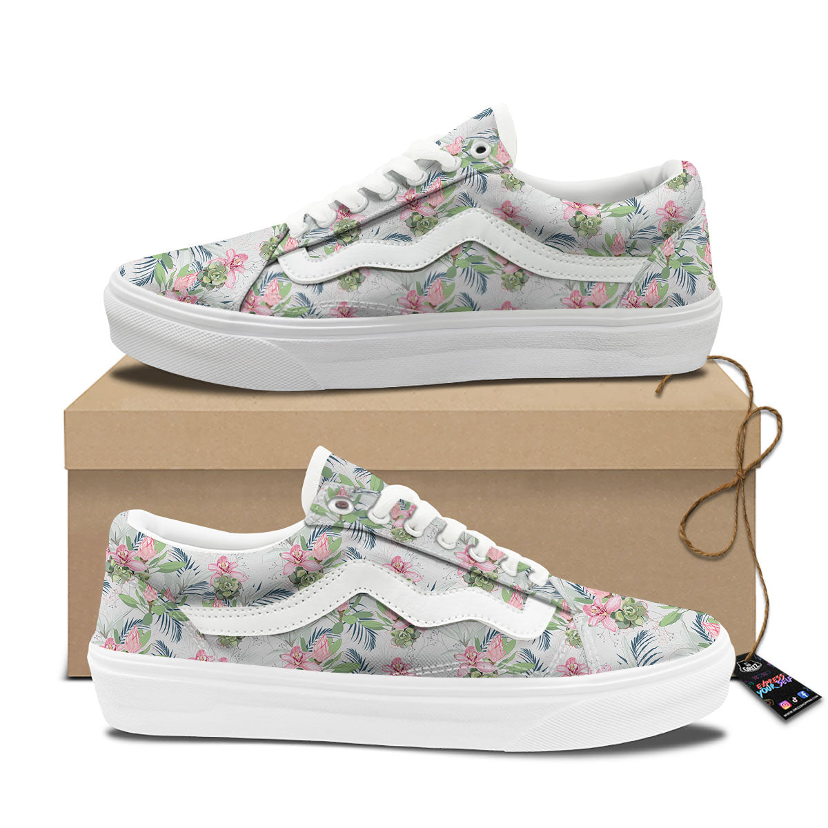Protea Pink Print Pattern Skate Shoes-grizzshop